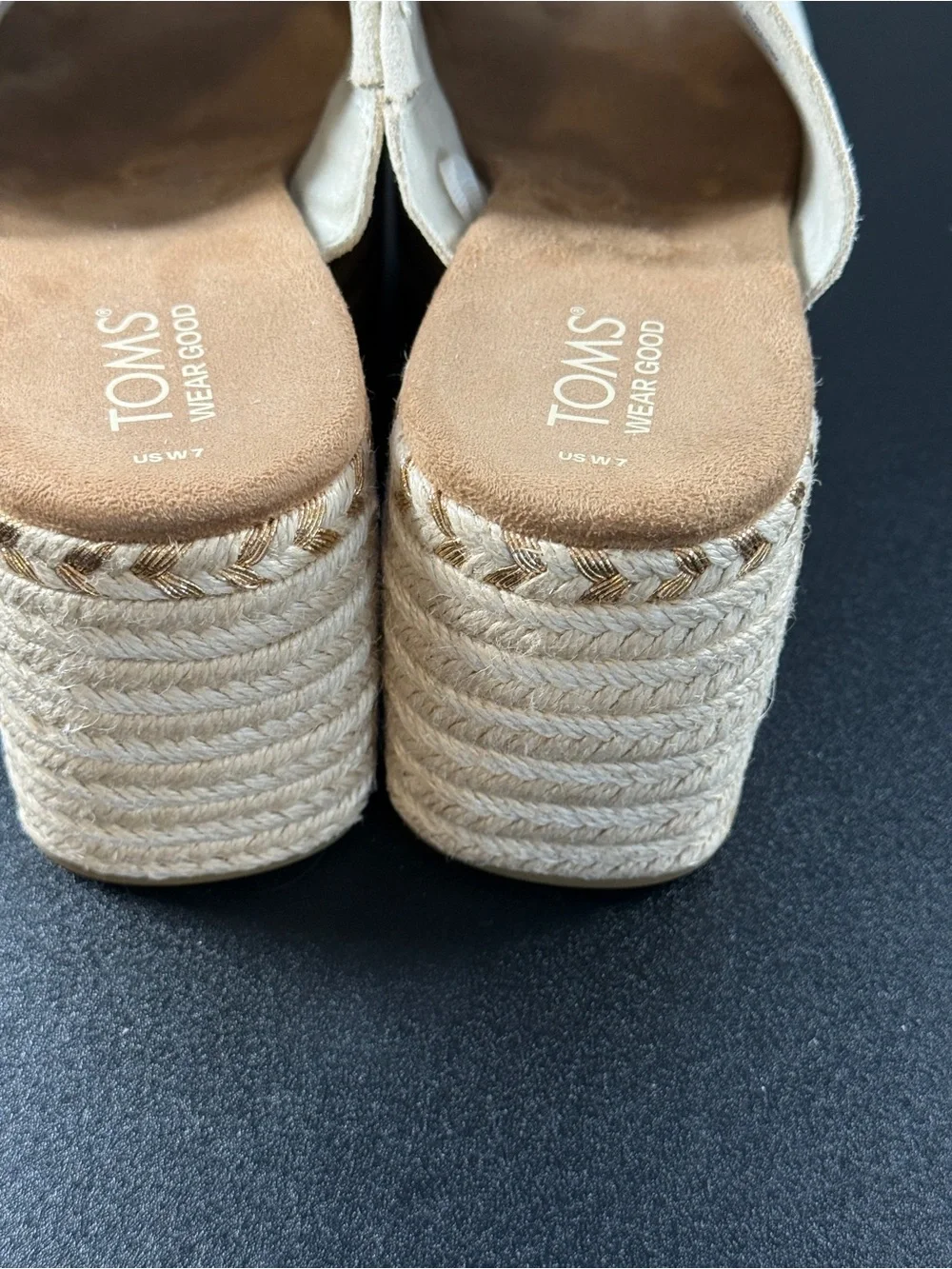 TOMS Cream Suede Espadrille Platform Slide Sandals